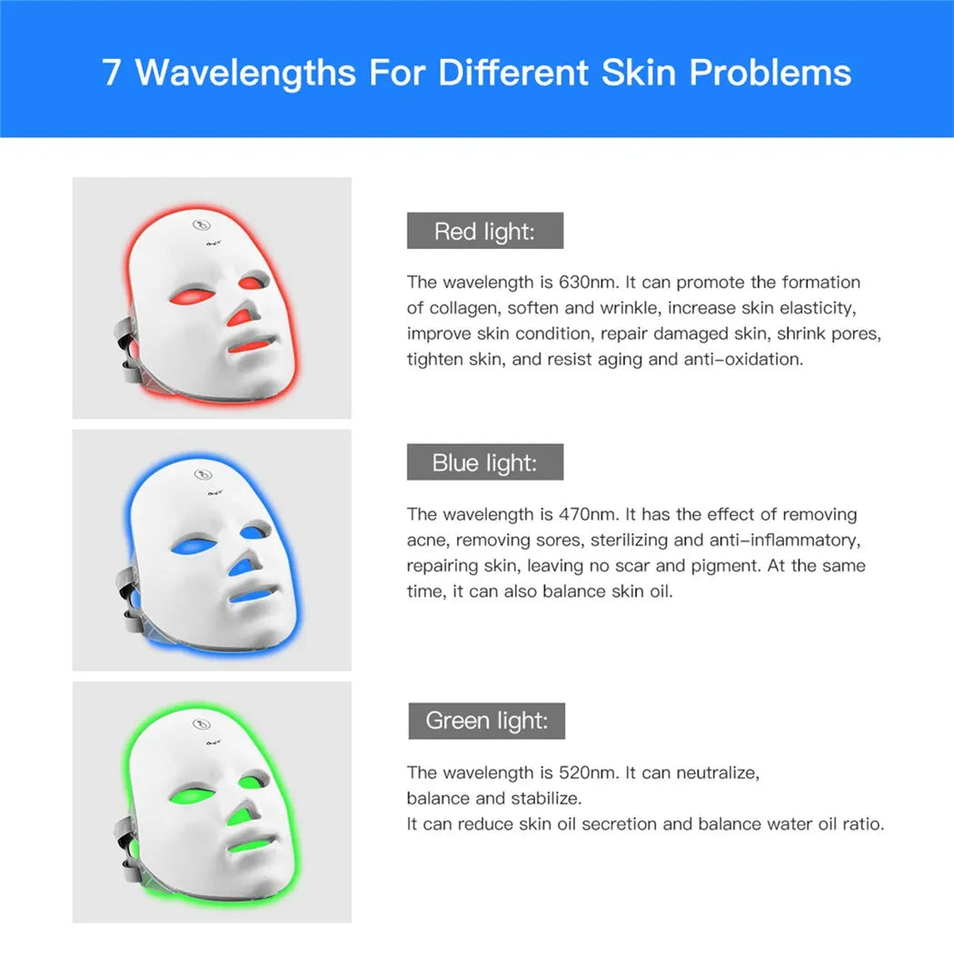 LED Red Light Therapy Face Mask 7 Colours